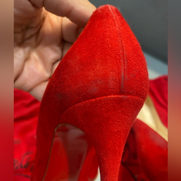 Christian Louboutin Pigalle Follies 100 Suede Oeillet Red 37.5 - Picture 5 of 12